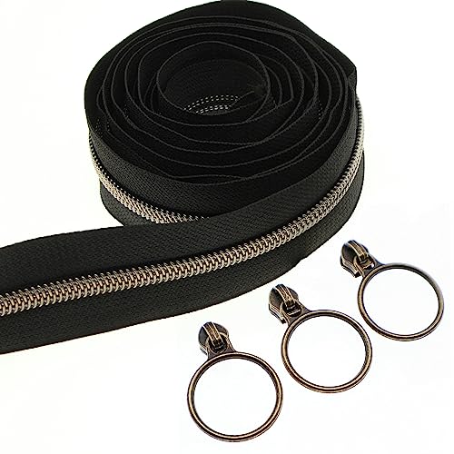 Leekayer #5 Reißverschlüsse aus Metall, Messing, Antik-Optik, lose 9,1 m, schwarzes Band mit 25 Schiebern aus Messing, zum Basteln, Nähen, Basteln, für Handarbeiten Leekayer #5 Reißverschlüsse aus Metall, Messing, Antik-Optik, lose 9,1 m, schwarzes Band mit 25 Schiebern aus Messing, zum Basteln, Nähen, Basteln, für Handarbeiten von Leekayer
