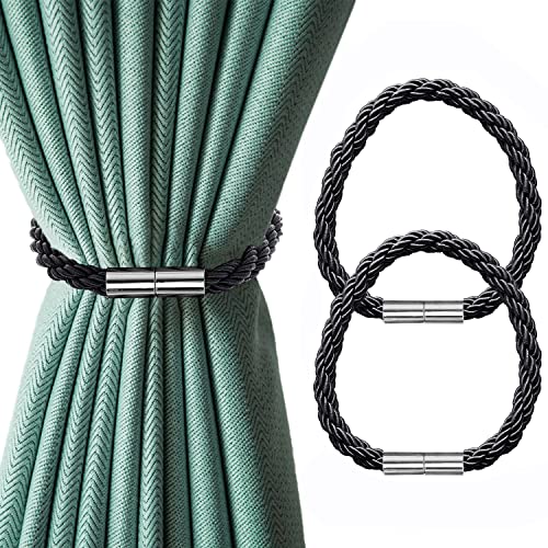 Leeko Magnetische Vorhang Raffhalter, 2 Stück Modern Vorhanghalter Seil Raffhalter für Gardinen mit Starken Magnet, Vorhang Clips Vorhang Halter Schnallen für Haus Büro Gardinen Dekoration (Schwarz) von Leeko
