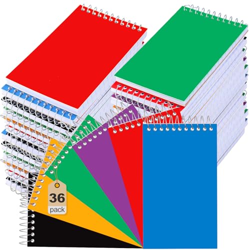 Leelosp Mini-Notizblöcke, Spiralbindung, 7,6 x 12,7 cm, kleines College-Notizblock, liniert, für Schule, Büro, Zuhause, 75 Blatt/Block, 5 verschiedene Farben (frische Farbe), 36 Stück von Leelosp