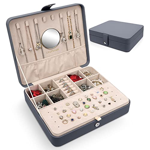 Leepliar Schmuckschatulle für Damen und Mädchen, PU-Leder, Schmuckhalter für Halsketten, Ohrringe, Ringe, Armbänder, modern, Geschenkidee, Vintage-Geschenk, Grau Leepliar Schmuckschatulle für Damen und Mädchen, PU-Leder, Schmuckhalter für Halsketten, Ohrringe, Ringe, Armbänder, modern, Geschenkidee, Vintage-Geschenk, Grau von Leepliar