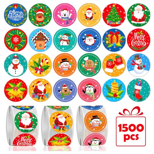1500pcs Weihnachtsaufkleber, Weihnachtshandwerk Aufkleber für Kinder Frohe Weihnachtsdeko Scrapbooking Geschenke Boxen Karten Umschläge, Weihnachten Aufkleber Geburtstagsparty Zubehör von Leesgel