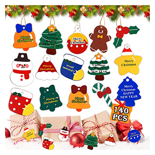 Leesgel Geschenkanhänger Weihnachten, 140 Stück Weihnachts Etiketten zum Beschriften Anhänger Etiketten mit Schnur für Weihnachtsdeko Geschenkverpackung, Christbaumschmuck Label von Leesgel