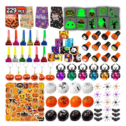 Leesgel Halloween Party Mitgebsel für Kinder, 229pcs Süßigkeiten Tasche/Ballon/Slap Armband/Stempel/Spinne/Fledermaus/Tattoos Aufkleber, Geschenke Spiele Preise Deko, LGYZ652 Leesgel Halloween Party Mitgebsel für Kinder, 229pcs Süßigkeiten Tasche/Ballon/Slap Armband/Stempel/Spinne/Fledermaus/Tattoos Aufkleber, Geschenke Spiele Preise Deko, LGYZ652 von Leesgel