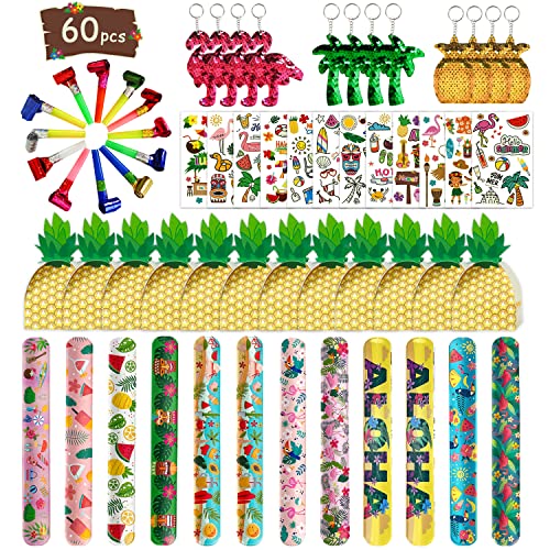 Leesgel Hawaii Tropical Party Mitgebsel Set, 60 Pcs Hawaiian Party Deko mit Schlüsselanhängern, Armbändern, Gebläsen, Leuchtenden Tattoos Kinder, Mitgebsel Kindergeburtstag Luau Summer Beach Geschenk von Leesgel