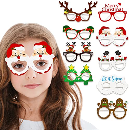 Leesgel Weihnachtsbrille, 9 Stück Lustig Weihnachten Brille, Weihnachtsbaum Brillenrahmen Brillengestell Geweih für Erwachsene und Kinder Weihnachts Kostüm Weihnachten Deko Weihnachtsdeko Kinder von Leesgel
