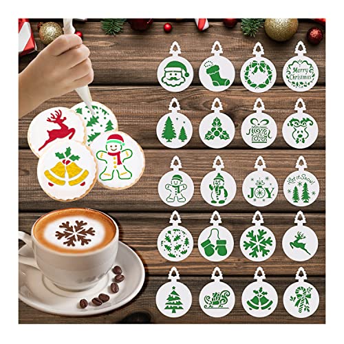 Leesgel Weihnachts Schablonen, 20 Pcs Weihnachtsschablonen Kaffeeschablonen für Weihnachtsplätzchen Weihnachtskekse Backen Kuchen, Schablonen Bastelset Weihnachten für Weihnachtsbasteln Weihnachtsdeko von Leesgel