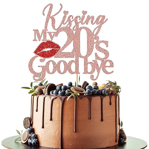 Leetaivie Glitter Kissing My 20's Goodbye Cake Topper Happy 20th Birthday Cake Topper 20th Birthday Wedding Anniversary Party Decoration Supplies (Roségold) von Leetaivie