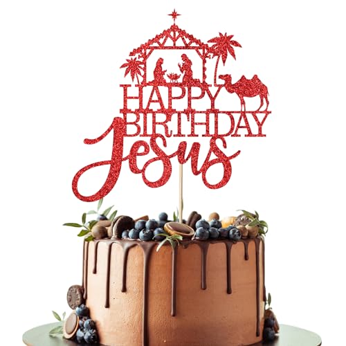Leetaivie Jesus-Kuchendekoration, christliche Krippen-Dekoration für Weihnachts- und Geburtstagsfeiern (Rot 1) von Leetaivie