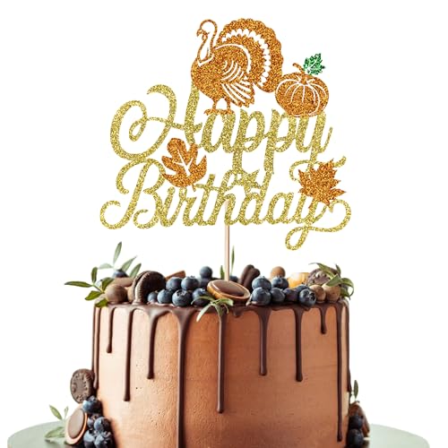 Leetaivie Kürbis-Kuchenaufsatz "Happy Birthday", Glitzer mit Ahornblatt, Kürbis-Herbst-Thema, Kuchendekoration, Happy Thanksgiving Schild, Kuchenaufsatz, Herbst, Erntedankfest, Geburtstag Leetaivie Kürbis-Kuchenaufsatz "Happy Birthday", Glitzer mit Ahornblatt, Kürbis-Herbst-Thema, Kuchendekoration, Happy Thanksgiving Schild, Kuchenaufsatz, Herbst, Erntedankfest, Geburtstag von Leetaivie