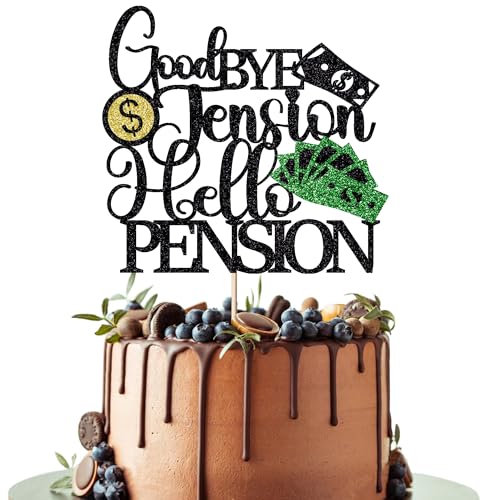 Leetaivie Tortenaufsatz mit Aufschrift "Goodbye Tension Hello Pension", glitzernd, Party-Dekoration, Abschieds-Partyschild, Ruhestandsparty-Zubehör, The Legend has Retired Thema, Kuchendekoration für Leetaivie Tortenaufsatz mit Aufschrift "Goodbye Tension Hello Pension", glitzernd, Party-Dekoration, Abschieds-Partyschild, Ruhestandsparty-Zubehör, The Legend has Retired Thema, Kuchendekoration für von Leetaivie