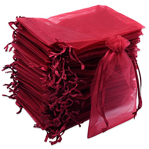 Leeyunbee 100 Stück Weinrot Organzasäckchen 10 x 15 cm Organzabeutel, Säckchen Geschenk Schmuck Hochzeit Bonbonsbeutel Für Festival Party und Hochzeit, Satin-Kordelzug von Leeyunbee