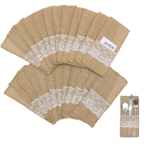 Leeyunbee 24 Stück Jute Bestecktaschen, Sackleinen Spitze Besteckbeutel Besteckhalter, Vintage Deko Messer Gabeln Geschirr Tasche, Tischdeko für Party Hochzeit Geburtstag Weihnachten Leeyunbee 24 Stück Jute Bestecktaschen, Sackleinen Spitze Besteckbeutel Besteckhalter, Vintage Deko Messer Gabeln Geschirr Tasche, Tischdeko für Party Hochzeit Geburtstag Weihnachten von Leeyunbee