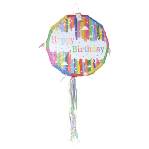 Happy Birthday Pinata-Set mit Stab und Augenbinde, für Kindergeburtstag, Party, Babyparty, Spielzubehör, Dekoration, Farbstreifen von Leezeshaw