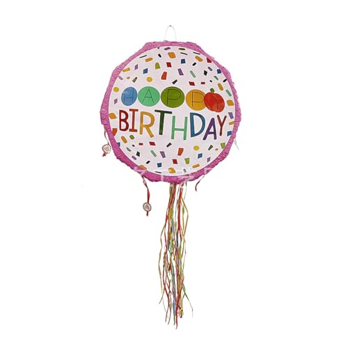 Happy Birthday Piñata-Set mit Stab und Augenbinde für Kindergeburtstag, Party, Babyparty, Spielzubehör, Dekoration – Rose Pink von Leezeshaw