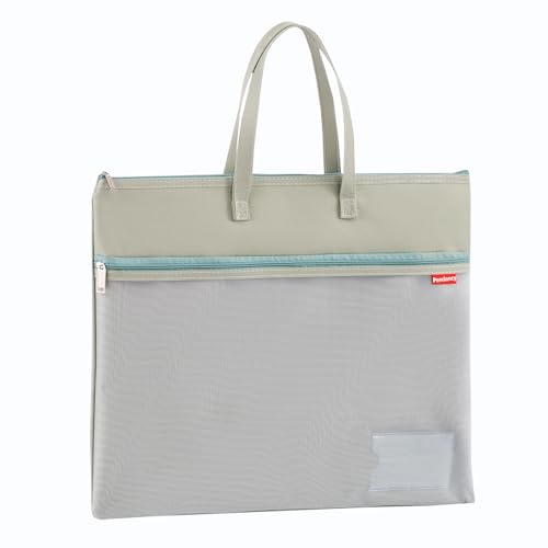 Dokumententasche A4 Zip Beutel, 35 x 28 CM Tragetasche Wasserdichte Doppel-Reißverschluss Nylon Mesh Beutel mit Griff Klein Etiketten Schüler Büro Liefert Reisetasche Grün von Lefancy