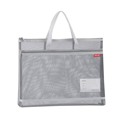 Dokumententasche Netztasche mit Doppel Reißverschluss 36 x 28 CM, A4 Zip Beutel Mesh Bag Reisetasche aus Netzstoff mit Griff Groß Etiketten Schüler Büro Liefert Grau von Lefancy