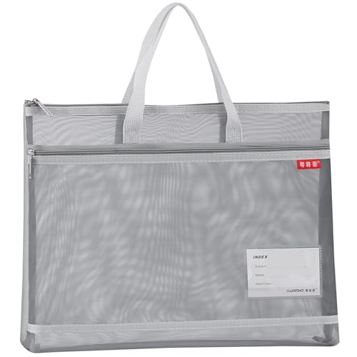 Dokumententasche Netztasche mit Doppel Reißverschluss 44 x 32 CM, A3 Zip Beutel Mesh Bag Reisetasche aus Netzstoff mit Griff Groß Etiketten Schüler Büro Liefert Grau von Lefancy