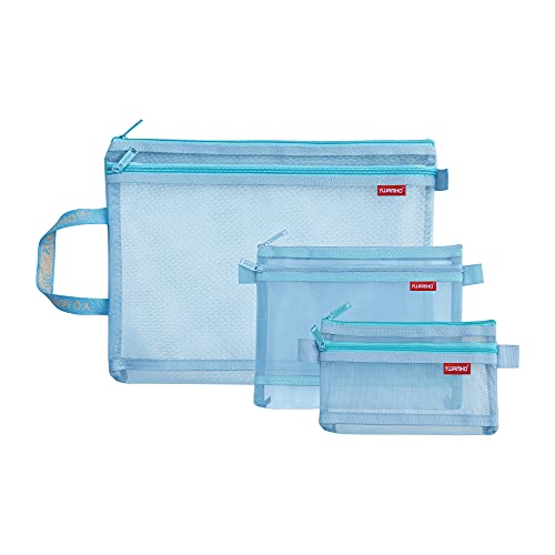 Lefancy Reisetasche aus Netzstoff mit Reißverschluss Nylon besonders leicht für Büro Reisen 3 Stück Assorted A4&A5&A6 Blau von Lefancy