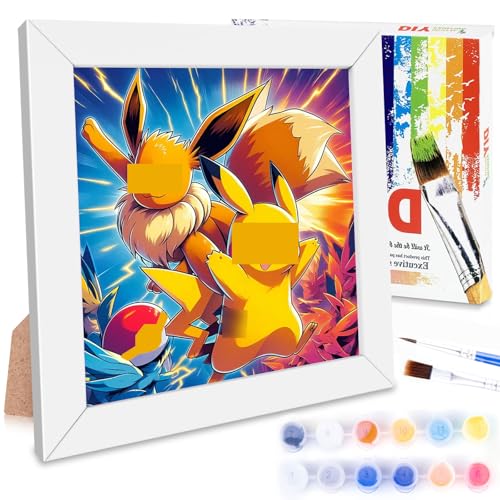 Lefeesiam Malen Nach Zahlen Für Kinder Mädchen Erwachsene,Malen Nach Zahlen Ab 7 Jahre Mädchen, Cartoon DIY Kit,Bastelset Mit Holzrahmen18x18 cm,Home Haus Deko（A von Lefeesiam