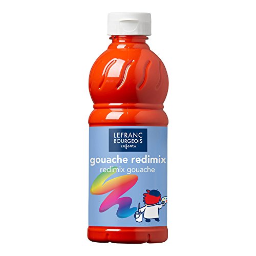 Lefranc Bourgeois 188004 flüssige Tempera Redimix Farbe, leuchtende Gouachefarbe auf Wasserbasis, hohe Deckkraft, hervorragenden Maleigenschaften, gebrauchsfertig, 500ml Flasche - Zinnober von Lefranc Bourgeois