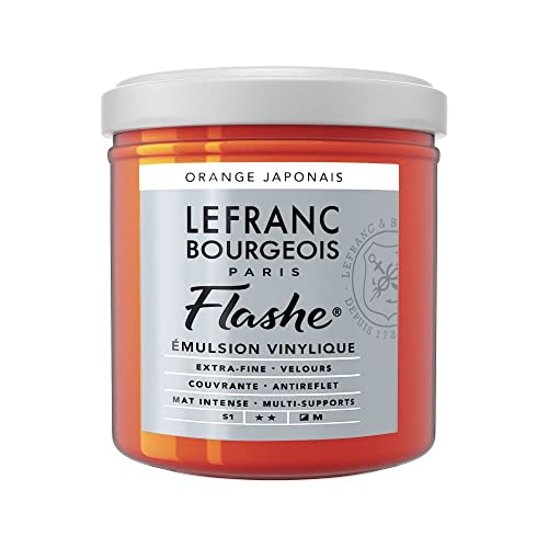 Lefranc Bourgeois 300539 Flashe Acrylfarbe & Vinylfarbe, hochpigmentiert, elastisch, lichtecht, alterungsbeständig, matt, für den Innen- & Außenbereich, 125ml Topf - Japanischorange von Lefranc Bourgeois