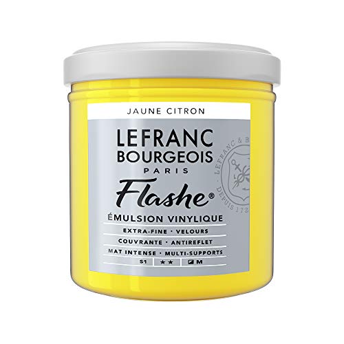 Lefranc Bourgeois 300547 Flashe Acrylfarbe & Vinylfarbe, hochpigmentiert, elastisch, lichtecht, alterungsbeständig, matt, für den Innen- & Außenbereich, 125ml Topf - Zitronengelb von Daler Rowney