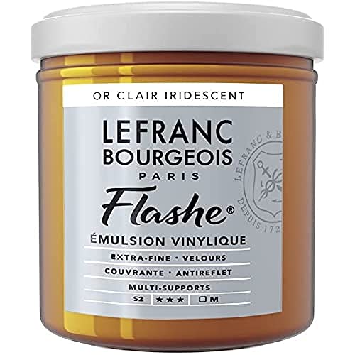 Lefranc Bourgeois 300549 Flashe Acrylfarbe & Vinylfarbe, hochpigmentiert, elastisch, lichtecht, alterungsbeständig, matt, für den Innen- & Außenbereich, 125ml Topf - Irisierendes Helles Gold von Lefranc Bourgeois