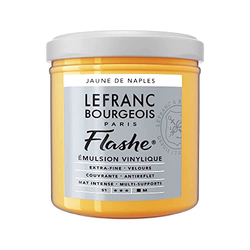 Lefranc Bourgeois 300559 Flashe Acrylfarbe & Vinylfarbe, hochpigmentiert, elastisch, lichtecht, alterungsbeständig, matt, für den Innen- & Außenbereich, 125ml Topf - Neapelgelb Farbton von Daler Rowney