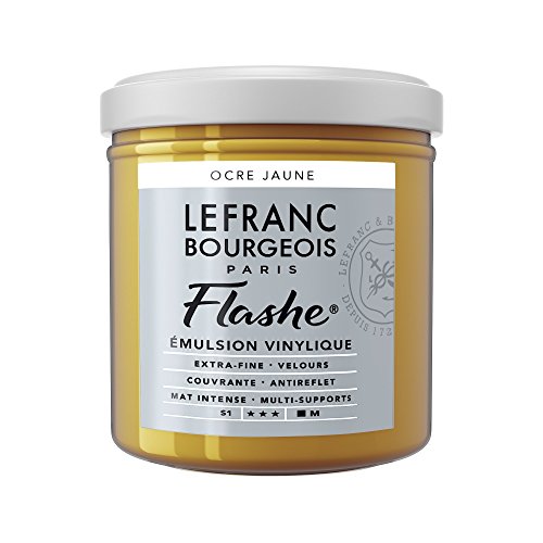 Lefranc Bourgeois 300653 Flashe Acrylfarbe & Vinylfarbe, hochpigmentiert, elastisch, lichtecht, alterungsbeständig, matt, für den Innen- & Außenbereich, 125ml Topf - Gelber Ocker von Lefranc Bourgeois