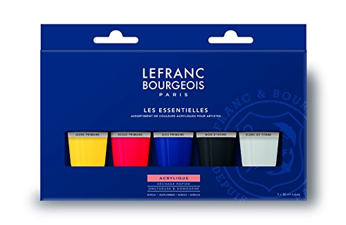 Lefranc Bourgeois 300684 feine Acrylfarbe, hochpigmentiert, gute Deckkraft, cremige homogen Textur, alterungsbeständig, lichtecht, Acrylfarben Set - 5 Farben Set a 80ml Tuben von Lefranc Bourgeois