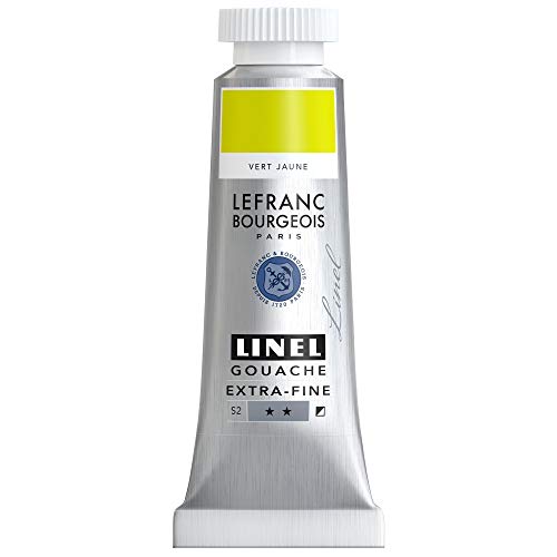 Lefranc Bourgeois 301209 Linel Gouache extrafeine und geschmeidige Wasserfarben mit maximaler Farbintensität, Leuchtkraft für streifenfreien Auftrag, 14ml Tube - Gelbgrün von Lefranc Bourgeois