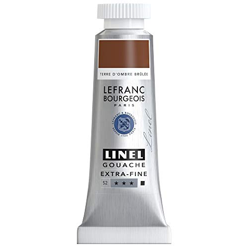 Lefranc Bourgeois 301217 Linel Gouache extrafeine und geschmeidige Wasserfarben mit maximaler Farbintensität, Leuchtkraft für streifenfreien Auftrag, 14ml Tube - Umbra Gebrannt von Lefranc Bourgeois