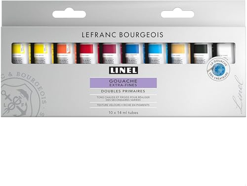 Lefranc Bourgeois 301240 Linel Gouache extrafeine und geschmeidige Wasserfarben mit maximaler Farbintensität, Leuchtkraft für streifenfreien Auftrag - 10 Primärfarben Mischset von Lefranc Bourgeois