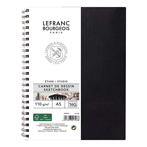 Lefranc Bourgeois 301348 Studio Skizzenbuch 80 Blatt - A5, 110 g/m², Spiralgebunden, Skizzenpapier mit feinkörniger Oberfläche zum Zeichnen mit Bleistiften, Kreide, Kohle und anderen Trockentechniken Lefranc Bourgeois 301348 Studio Skizzenbuch 80 Blatt - A5, 110 g/m², Spiralgebunden, Skizzenpapier mit feinkörniger Oberfläche zum Zeichnen mit Bleistiften, Kreide, Kohle und anderen Trockentechniken von Lefranc Bourgeois