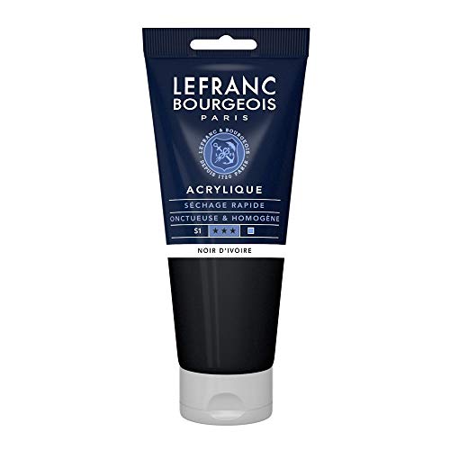 Lefranc Bourgeois 300374 feine Acrylfarbe, hochpigmentiert, gute Deckkraft, cremige homogen Textur, alterungsbeständig, lichtecht, 200ml Tube - Elfenbeinschwarz von Lefranc Bourgeois