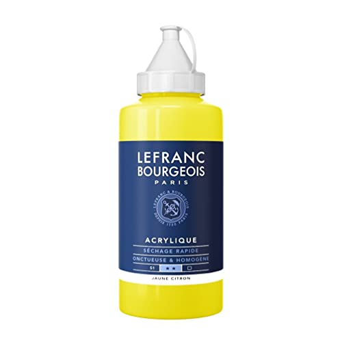 Lefranc Bourgeois 300378 feine Acrylfarbe, hochpigmentiert, gute Deckkraft, cremige homogen Textur, alterungsbeständig, lichtecht, 750ml Flasche - Zitronengelb von Lefranc Bourgeois