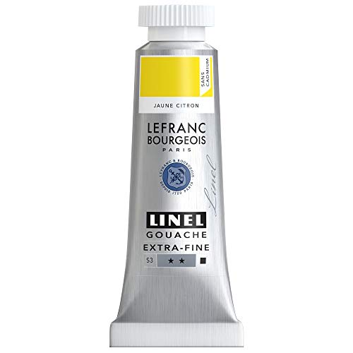 Lefranc & Bourgeois 301157 Linel Gouache extrafeine und geschmeidige Wasserfarben mit maximaler Farbintensität, Leuchtkraft für streifenfreien Auftrag, 14ml Tube - Zitronengelb Kadmiumfrei von Lefranc & Bourgeois