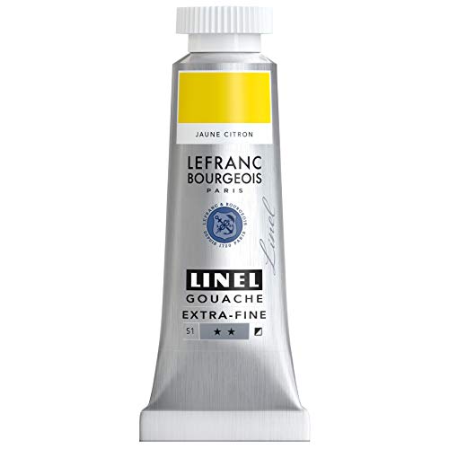 Lefranc & Bourgeois 301158 Linel Gouache extrafeine und geschmeidige Wasserfarben mit maximaler Farbintensität, Leuchtkraft für streifenfreien Auftrag, 14ml Tube - Zitronengelb von Lefranc Bourgeois