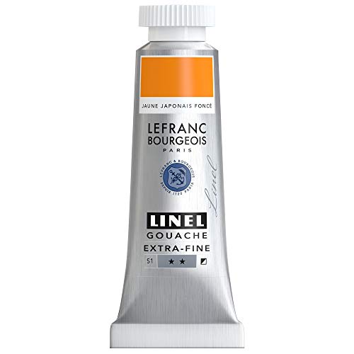 Lefranc Bourgeois 301164 Linel Gouache extrafeine und geschmeidige Wasserfarben mit maximaler Farbintensität, Leuchtkraft für streifenfreien Auftrag, 14ml Tube - Japanischgelb Dunkel von Lefranc Bourgeois