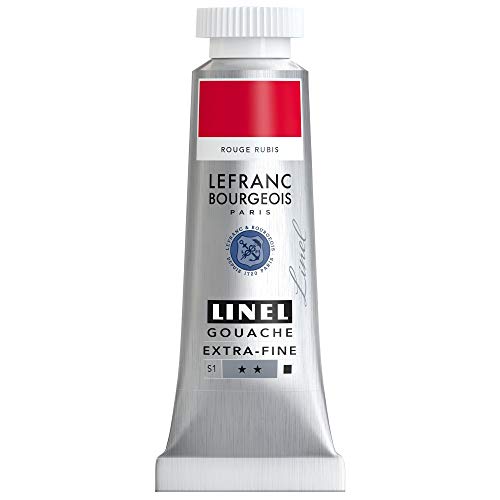 Lefranc & Bourgeois 301172 Linel Gouache extrafeine und geschmeidige Wasserfarben mit maximaler Farbintensität, Leuchtkraft für streifenfreien Auftrag, 14ml Tube - Rubinrot von Lefranc Bourgeois