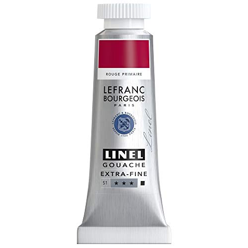 Lefranc & Bourgeois 301178 Linel Gouache extrafeine und geschmeidige Wasserfarben mit maximaler Farbintensität, Leuchtkraft für streifenfreien Auftrag, 14ml Tube - Primärrot von Lefranc Bourgeois