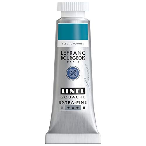 Lefranc & Bourgeois 301196 Linel Gouache extrafeine und geschmeidige Wasserfarben mit maximaler Farbintensität, Leuchtkraft für streifenfreien Auftrag, 14ml Tube - Türkisblau von Lefranc & Bourgeois