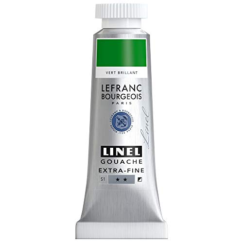 Lefranc Bourgeois 301204 Linel Gouache extrafeine und geschmeidige Wasserfarben mit maximaler Farbintensität, Leuchtkraft für streifenfreien Auftrag, 14ml Tube - Brillantgrün von Lefranc Bourgeois