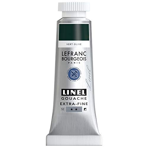 Lefranc Bourgeois 301207 Linel Gouache extrafeine und geschmeidige Wasserfarben mit maximaler Farbintensität, Leuchtkraft für streifenfreien Auftrag, 14ml Tube - Olivgrün von Lefranc Bourgeois