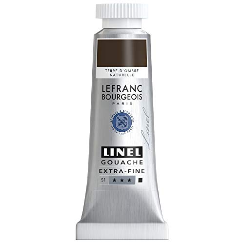 Lefranc & Bourgeois 301220 Linel Gouache extrafeine und geschmeidige Wasserfarben mit maximaler Farbintensität, Leuchtkraft für streifenfreien Auftrag, 14ml Tube - Umbra Natur von Lefranc Bourgeois