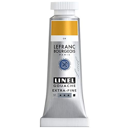 Lefranc & Bourgeois 301233 Linel Gouache extrafeine und geschmeidige Wasserfarben mit maximaler Farbintensität, Leuchtkraft für streifenfreien Auftrag, 14ml Tube - Gold von Lefranc Bourgeois