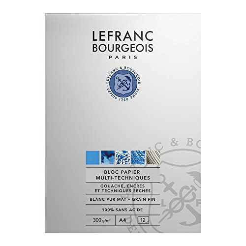 Lefranc & Bourgeois 301251 Mixed Media Block, 12 Blatt Papier 300 g/m², Feinkorn, 100% säurefrei, reinweiß, FSC, geeignet für nasse und trockene Maltechniken - A4 von Lefranc Bourgeois