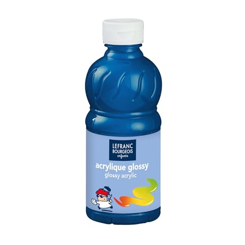 Lefranc Bourgeois 301256 Glossy Kinder - Acrylfarbe, gebrauchsfertige flüssige Acrylfarbe, glänzend und wasserfest, Ideal auf Papier, Karton, Holz, Gips, Metall, Plastik, 250ml Flasche - Primärblau von Lefranc Bourgeois