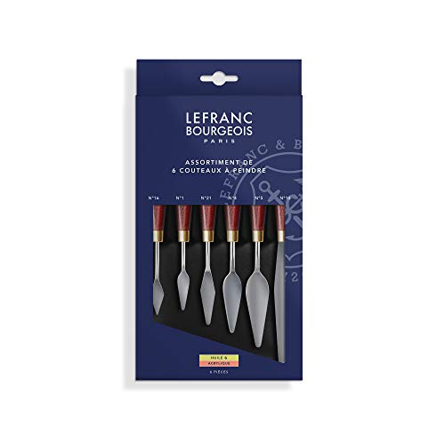 Lefranc Bourgeois 365027 Malmesser mit elastischer Metallklinge, rostfrei, lackiertem Holzgriff für Acrylfarben oder Ölfarben -Set gemischt 6 Stück von Lefranc & Bourgeois