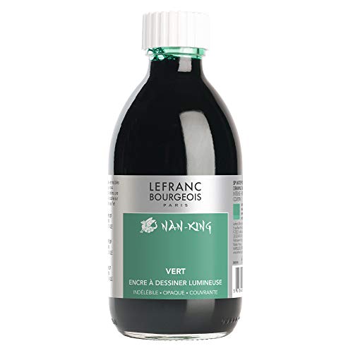 Lefranc Bourgeois 059096 Nan King Kalligrafie - und Zeichentusche, pigmentierte Tusche, hohe Farbbrillanz, Leuchtkraft für feinste Zeichnungen, Kalligrafie & Skizzen, 250ml Flasche - Grün von Lefranc Bourgeois